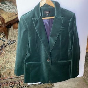 J Crew hunter green velvet blazer.